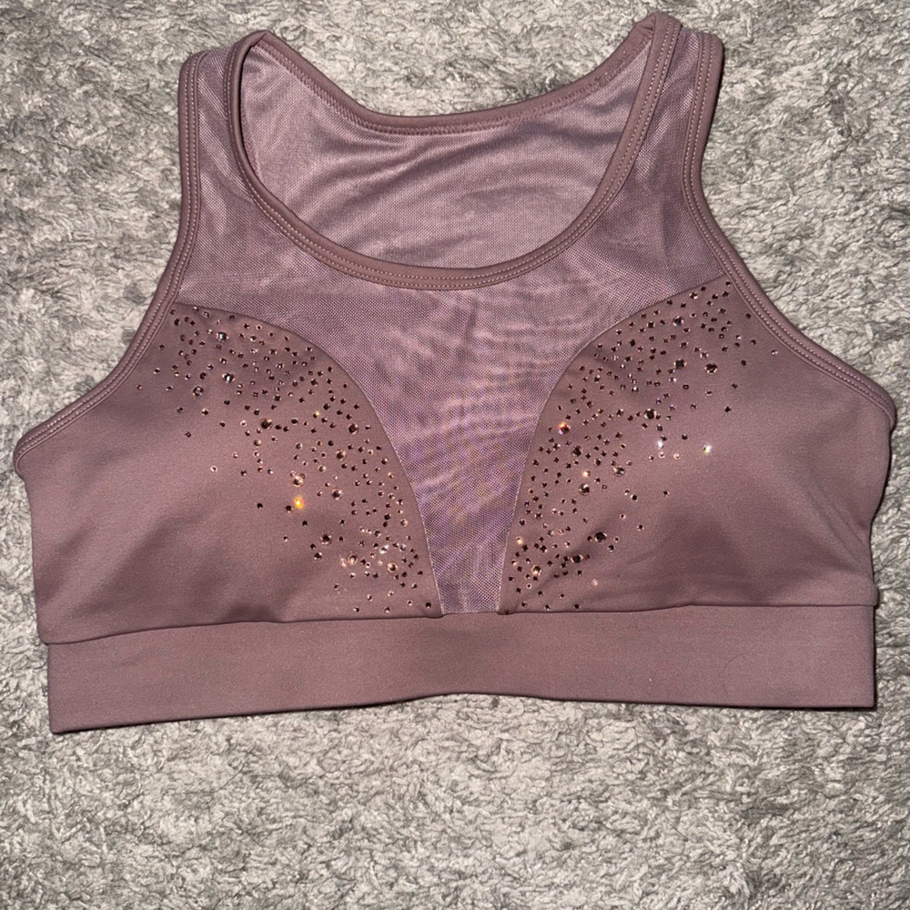Women's Mauve Sports Bra with Rhinestone Detail